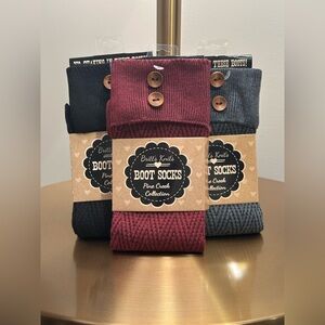 NEW Britt’s Knits 3 Pack of Boot Socks w/ Buttons - Black, Grey, & Burgundy